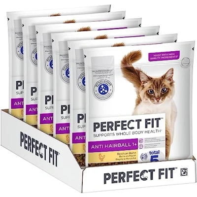 Abbildung von PERFECT FIT Anti Hairball Adult Trockenfutter für erwachsene Katzen ab 1 Jahr Huhn, 750g (6 Beutel)