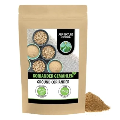 Abbildung von Koriander gemahlen (250g), Korianderpulver, Koriandersamen gemahlen, 100% naturrein, Koriandersaat als Pulver, natürlich ohne Zusätze