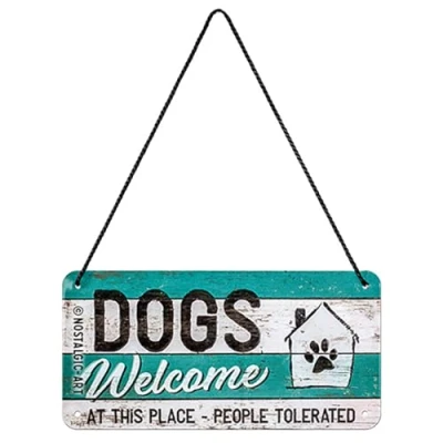 Abbildung von Nostalgic Art Retro Hängeschild, 10 x 20 cm, PfotenSchild Dogs Welcome Geschenk Idee für Hunde Besitzer, aus Metall, Vintage Design mit Spruch