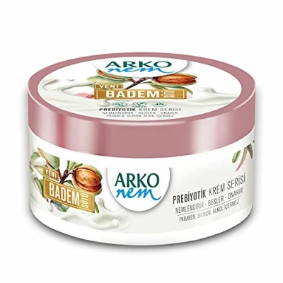 Abbildung von Arko Nem Prebiotische Vegane Gesicht Körper Haut Creme 250ml frei von Paraben Silikon Alkohol Feuchtigkeitsspendend bis zu 48 Stunden Tagescreme für Frauen Kinder Männer (Mandelmilch)