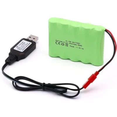 Abbildung von YUNIQUE GREEN CLEAN POWER RC Akku 6V 2400mAh, Ni MH AA Akku, Mit JST Stecker, für Auto, Boot, Tank, Elektrowerkzeuge Abmessungen 52x72x15mm USB Ladegerät