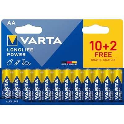 Abbildung von VARTA Batterien AA, 12 Stück, Longlife Power, Alkaline, 1,5V, ideal für Spielzeug, Funkmaus, Taschenlampen, plastikfreie Verpackung, Made in Germany