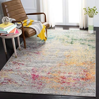 Abbildung von SAFAVIEH Boho Teppich für Wohnzimmer, Esszimmer, Schlafzimmer Madison Collection, Kurzer Flor, Grau und Gold, 122 X 183 cm