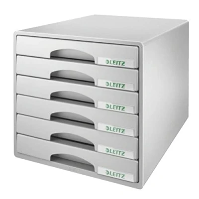 Abbildung von Leitz Schubladenbox mit 6 Schubladen, Für die Aufbewahrung von A4 Dokumenten und Utensilien, Grau, Plus Serie, 52120085