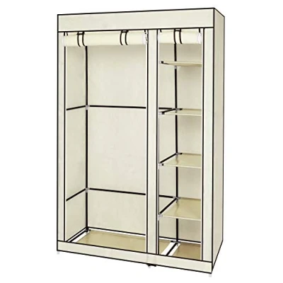 Abbildung von LEADZM Kleiderschrank, Faltschrank Stoffschrank Faltbare Garderobe Canvas mit Reißverschluss, Fächern, für Schlafzimmer, Wohnzimmer (Beige, 110 x 45 175 cm)