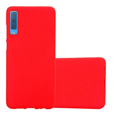 Abbildung von Cadorabo Hülle kompatibel mit Samsung Galaxy A7 2018 Schutzhülle TPU Silikon Case Frost Design Slim Kratzfest Weiche Gummi Rundumschutz für in Rot