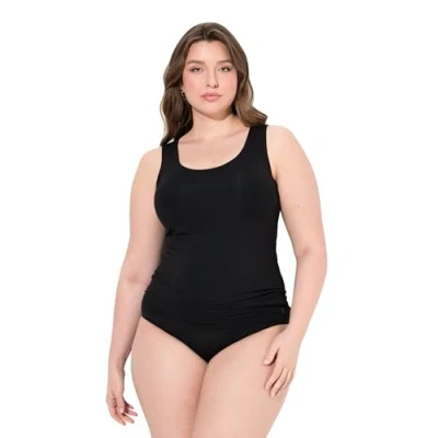 Abbildung von Ulla Popken Damen Tanktop Bonded T Shirt, schwarz, 54 56