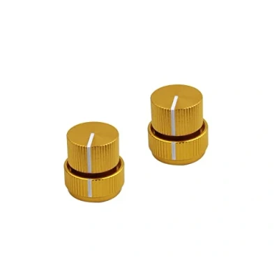 Abbildung von Guyker Guitar Aluminum Dual Concentric Control Knobs Dome Volume Tone Stacked Knob Replacement for Electric or Bass (golden, 2 piece)