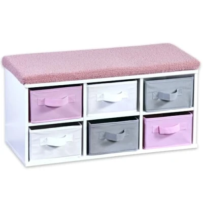 Abbildung von Kesper Kinder Sitzbank mit Sitzkissen, Material: FSC zertifizierte Faserplatte, Maße: 68 x 29,5cm, H: 33cm, Farbe: weiß, grau, rosa 17739 13