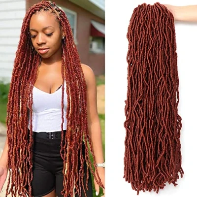 Abbildung von Faux Locs Crochet Hair Kanekalon Kunsthaar Braids Extensions Zum Einflechten Fake Haarverlängerung Set (60.9CM （Pack of 7), #350)