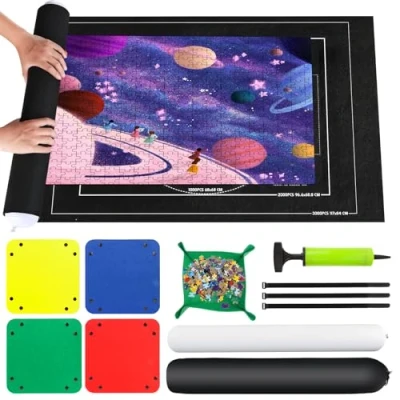 Abbildung von VFANDV Puzzle Matte, Puzzlematte 1000 1500 2000 3000 Teile Teppich Rollmatte Tragbare Roll Storage Mat, 100 * 140CM (Schwarz)