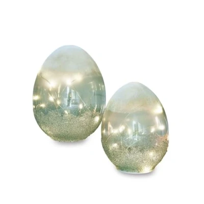 Abbildung von Loberon LED Ei 2er Set Borleos, Zwei imposante Größen, Lichterkette im Inneren, mit Frozen Effekt, Deko Eier, Wohn Accessoire, Ostern, Osterdeko, Glas, grün