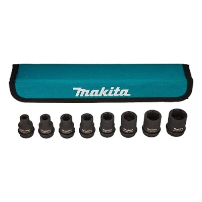 Abbildung von Makita Steckschlüssel Set, 8 Stück(e), 25,4 / 2 mm (1 Zoll), 8, 10, 12, 13, 14, 17, 19, 21 mm, Chrom, Schwarz, Blau