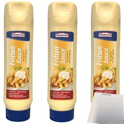 Abbildung von Homann Fritten Sauce feinwürzig und leicht mit 34% Rapsöl 3er Pack (3x875ml) + usy Block