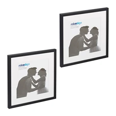 Abbildung von Relaxdays Bilderrahmen 2er Set, 38,5x38,5 cm, quadratisch, Fotorahmen, Aufhängen oder Hinstellen, Passepartout, schwarz