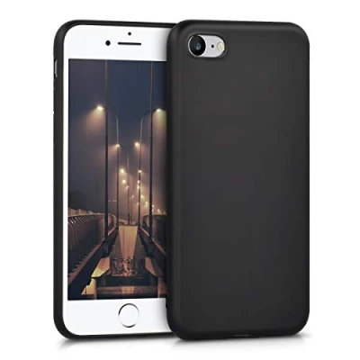Abbildung von kwmobile Case kompatibel mit Apple iPhone SE (2022) / (2020) 8 7 Hülle Schutzhülle aus Silikon metallisch schimmernd Handyhülle Metallic Schwarz