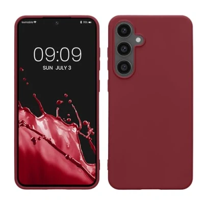 Abbildung von kwmobile Hülle kompatibel mit Samsung Galaxy S24 FE weiches TPU Silikon Case Cover geeignet für kabelloses Laden Bordeaux Violett