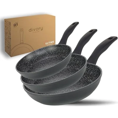 Abbildung von DIVORY Pfannenset 3 teilig Pfanne 20, 24cm, 28cm I Induktion, Abnehmbarer Griff, Antihaft Bratpfanne hoch, Induktionspfanne, 3er Set Universalpfanne (Ultime 24, 28cm)