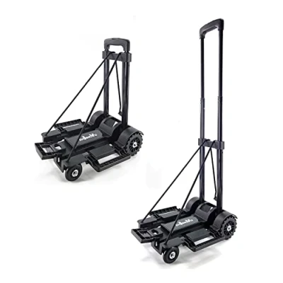 Abbildung von ZHJINGYU Faltbarer Sackkarre, Max Belastung 52.8kg, Utility Cart mit 4 Rädern &amp; 2 elastischen Seilen, Portable Rucksack Trolley, Gepäck Lebensmittel Reisen, Umzug (Schwarz Stahl)