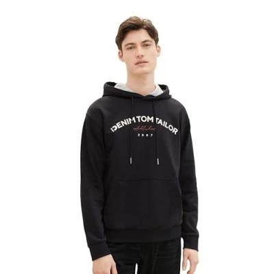 Abbildung von TOM Tailor Denim MIT LOGO Print Kapuzenpullover, Herren, Größe: Medium, Schwarz