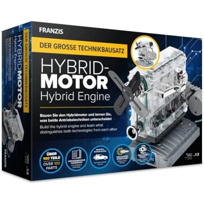 Abbildung von FRANZIS 67157 Der große Technikbausatz Hybridmotor, originalgetreuer Motorbausatz im Maßstab 1:3, inkl. Soundmodul und 86 seitigem Begleitbuch, Transparent, Mehrfarbig