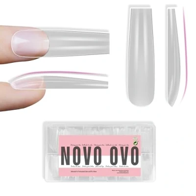Abbildung von NOVO OVO XXL Sculpted Square Nail Tip for Curved Nails, geformte Mandel für gebogene Nägel, extra dicke lange künstliche vollständige Abdeckung x 15 Größen, 300 Stück