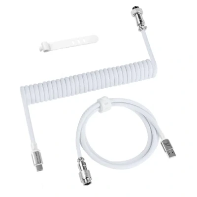 Abbildung von ATTACK SHARK C01 PRO USB C Spiral Tastaturkabel, Geflochtenes Coiled Kabel für Gaming Tastatur, Typ auf A mit Abnehmbarem Luftfahrtstecker Mechanische Tastatur/PC/Smartphone, Weiß