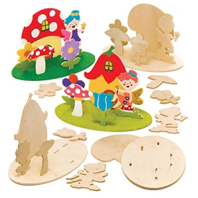 Abbildung von Baker Ross 3D Bastelsets „Fee“ aus Holz (4 Stück) für Kinder zum Basteln, Gestalten und als Dekoidee
