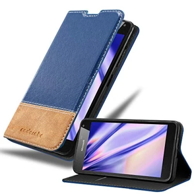 Abbildung von Cadorabo Hülle kompatibel mit Nokia Lumia 650 aus Premium Kunst Leder Flip Klappbare Stoßfeste Magnetische [Standfunktion] [Kartenfächern] Cover für Tasche in Blau
