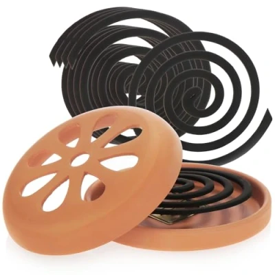 Abbildung von com four® 6X Anti Mücken Spirale mit 1x Terrakotta Behälter Mückenkreisel Zitronenduft und Räucherspiralenhalter aus Ton Moskitokringel Halter Outdoor Räuchertopf (1x Topf + Spirale)