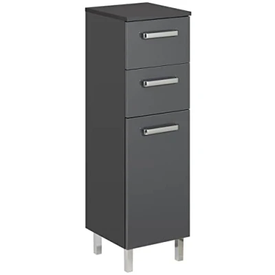 Abbildung von Pelipal Badezimmerschrank Quickset 311 in Anthrazit Glanz, 30 cm breit Unterschrank mit 1 Tür, 2 Schubkästen und Einlegeboden