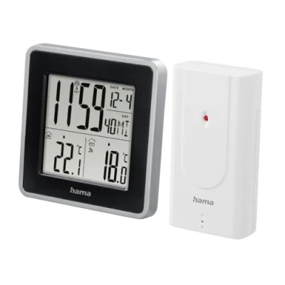 Abbildung von Hama Wetterstation (Außensensor, Funk, Innen /Außentemperatur, Funkuhr, Wecker, Kalender)