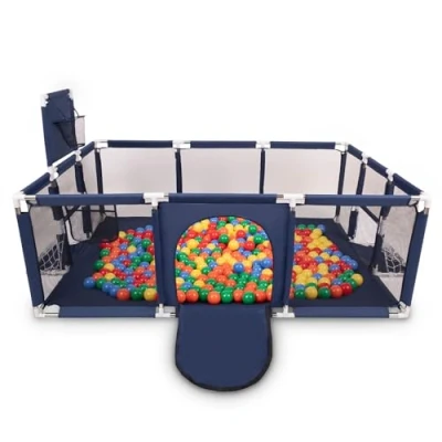 Abbildung von Selonis Laufstall Baby Großer Spielplatz Mit 200 Bälle Laufgitter Für Kinder, Dunkelblau:Gelb/Grün/Blau/Rot/Orange