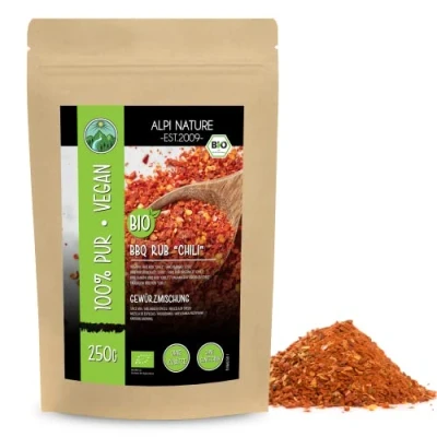 Abbildung von Bio BBQ Rub Chili Geschmack (250g), Gewürzmischung zum Grillen, Trockenmarinade, Marinade Grillen 100% natürlich, ohne künstliche Zusätze, Zutaten aus kbA