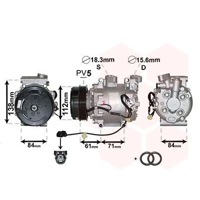 Abbildung von VAN WEZEL 2500K275 Kompressor TRSE07 12 PAG 46 R 134a HONDA: Jazz 3 Schrägheck