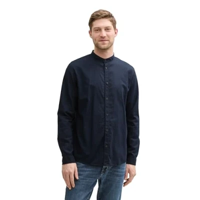 Abbildung von TOM TAILOR Regular Fit Kurzarmhemd mit Leinenanteil im Pünktchen Muster, Coral dot Design, S