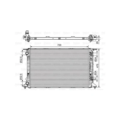 Abbildung von VALEO 735472 Kühler, Motorkühlung Aluminium 475 720 26 ohne Kühlmittelregler Kühlrippen gelötet AUDI: A4 B8 Avant, B9 A5 Sportback