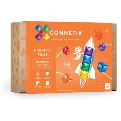 Abbildung von Connetix Rainbow Square Pack verstärkte Magnete pädagogisches Lernspiel Magnetspielbausteine, (Open Play, 42 Teile), ab 3 Jahren
