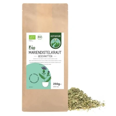 Abbildung von Mariendistel bio 250g von Alpi Nature, Mariendistelkraut getrocknet und geschnitten für die Zubereitung Tee Kräutertee