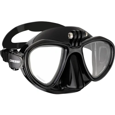 Abbildung von CRESSI Metis Action Mask Black/Black Unisex Tauchmaske Reduziertem Volumen und Cam Halterung, Schwarz/Schwarz, Einheitsgröße