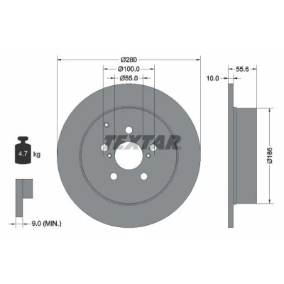 Abbildung von TEXTAR PRO 92135703 Bremsscheibe 280 10 05/08 100 voll beschichtet ohne Radbefestigungsbolzen, Radnabe TOYOTA: Avensis II Schrägheck