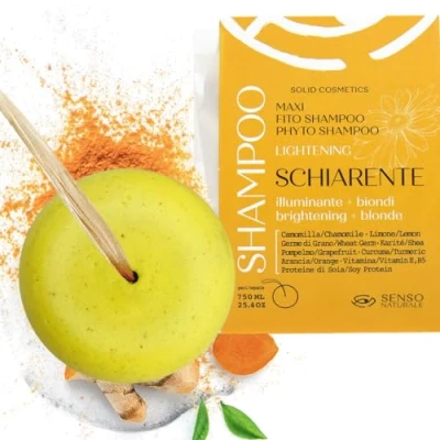 Abbildung von Ökologischer und veganer Aufheller stumpfes Haar hellt sich mit goldenen Reflexen auf Kamille Kurkuma Zitrone natürlich ohne Plastik ph 4,5 5,5 (MAXI)