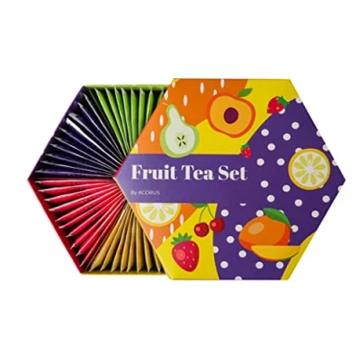 Abbildung von ACORUS Fruit Luxury Tee Set Natürliche Geschenkset mit 6 Geschmacksrichtungen Kräutertee, Früchtetee Teeset Sortiment Teebox 60 Teebeutel