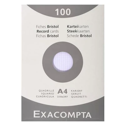 Abbildung von Exacompta 13206E Karteikarten, kariert, 5x5, ungelocht, 210 x 297 mm, für Tintenstrahldrucker, Laserdrucker und Kopierer, Weiß, 10 Packungen à 100 Stück