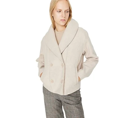 Abbildung von Trendyol Damen Regular Zweireihig Plain Webstoff Mantel Coat, Greige, 36 EU