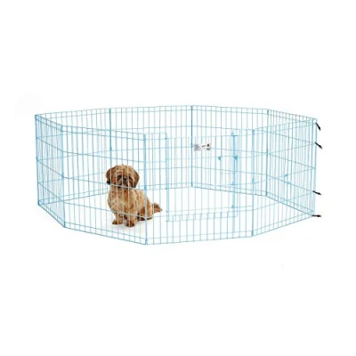 Abbildung von MidWest Homes for Pets 524DRBL Laufstall, Haustier Spielgehege, faltbar, Metall, mit Tür, 61 x cm (B H), blau