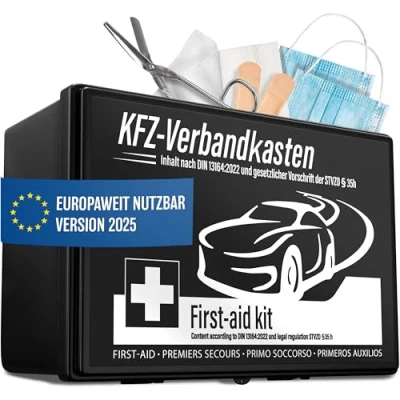 Abbildung von HELDENWERK Auto Verbandskasten 2025 europaweit einsetzbar &amp; geprüft (StVO konform) KFZ Erste Hilfe Set DIN 13164 zertifiziert PKW Verbandkasten Tasche, Kasten