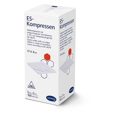 Abbildung von ES Kompressen unsteril 5 x 5cm 8 fach 100