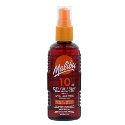 Abbildung von Malibu Wasserabweisendes, nicht fettendes Trockenöl mit niedrigem Schutz, Sonnenspray, LSF 10, 100 ml