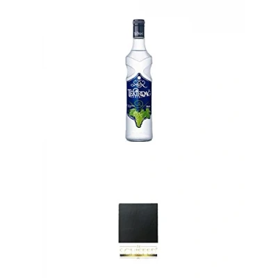 Abbildung von Tekirdag Raki blaue Flasche 0,7 Liter + Schiefer Glasuntersetzer eckig ca. 9,5 cm Durchmesser